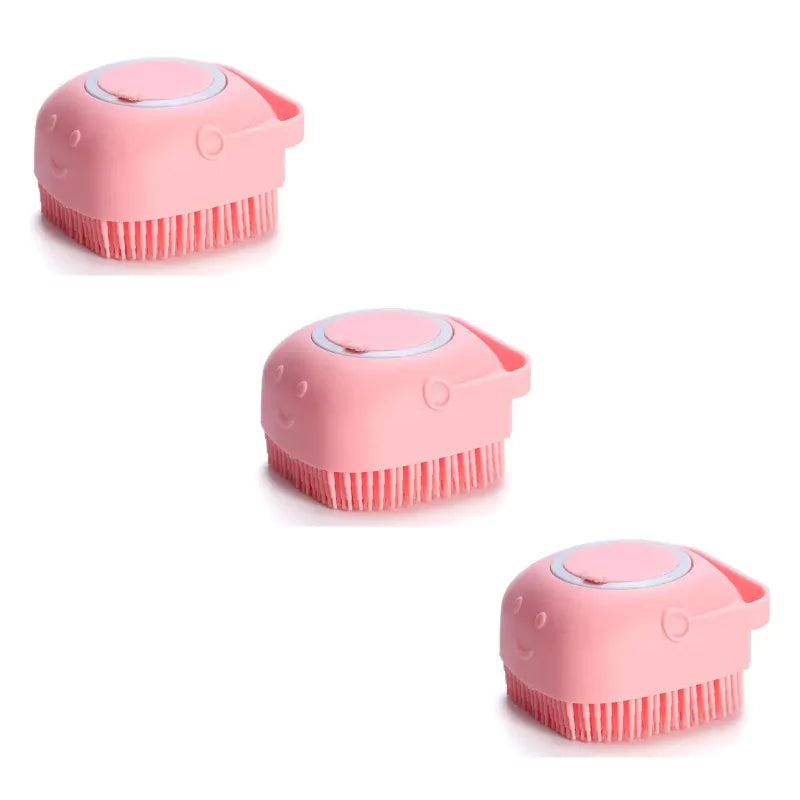 Escova de Banho para Cachorro e Gato em Silicone com Reservatório para Água e Sabão -  Rosa Leve 3 Pague 2 - Frete Grátis