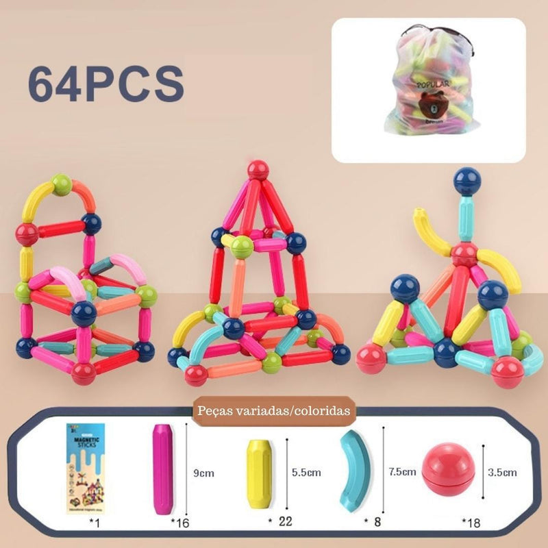 Blocos de Construção Magnéticos para Crianças - Constru Kids® - frete Grátis