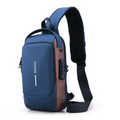 Mochila Anti-Furto com Senha USB Slim Bag Azul com Bronze  - Frete Grátis