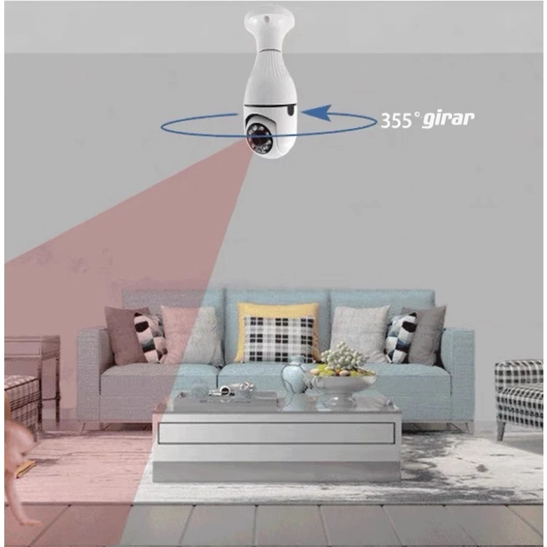 Câmera Lâmpada Vigia Rotativa 360 WiFi - Frete Grátis